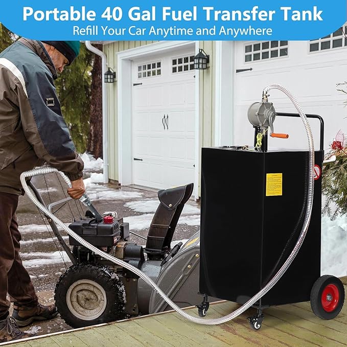 40 Gallon Fuel Caddy with Manual Pump, Heavy Duty Portable Gas & Diesel Transfer Tank on 4 Wheels, Spill-Proof Container for Truck, Tractor, Boat, ATV, Farm,Orange