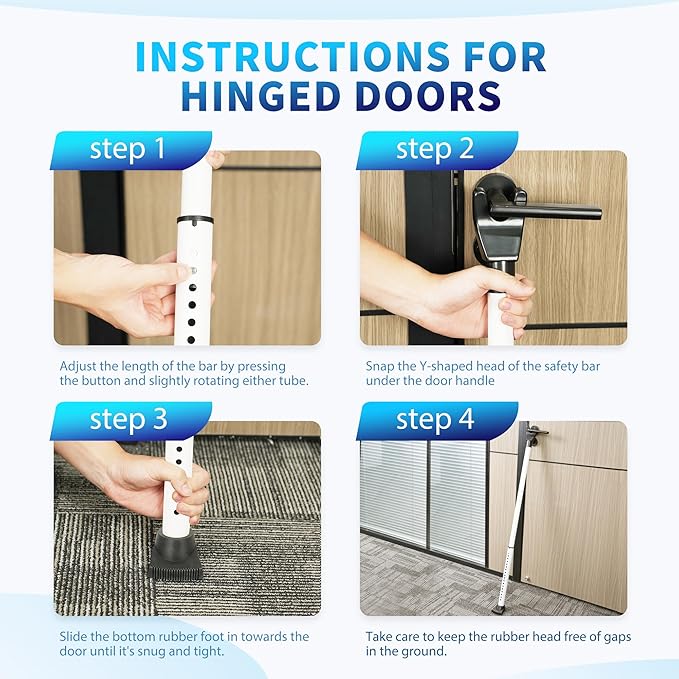 2025 Upgraded 2-in-1 Door Security Bar,Door Stoppers,Adjustable Heavy Duty Stoppers Jammer for Apartment,Home, Hotel Room,Travel(1 Pack,White)
