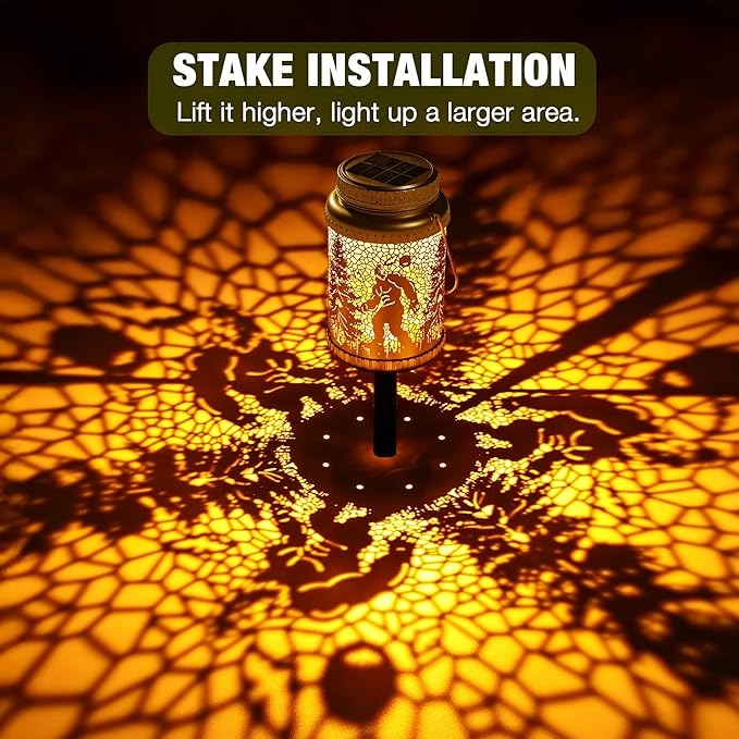 Cooo 6 Pack Solar Lanterns Outdoor Waterproof Bigfoot Sasquatch Christmas Trees Solar Pathway Lights Landscape Path Christmas Gifts for Women Mom Grandma for Outdoor Table Lamps Garden Yard Decor-Gold