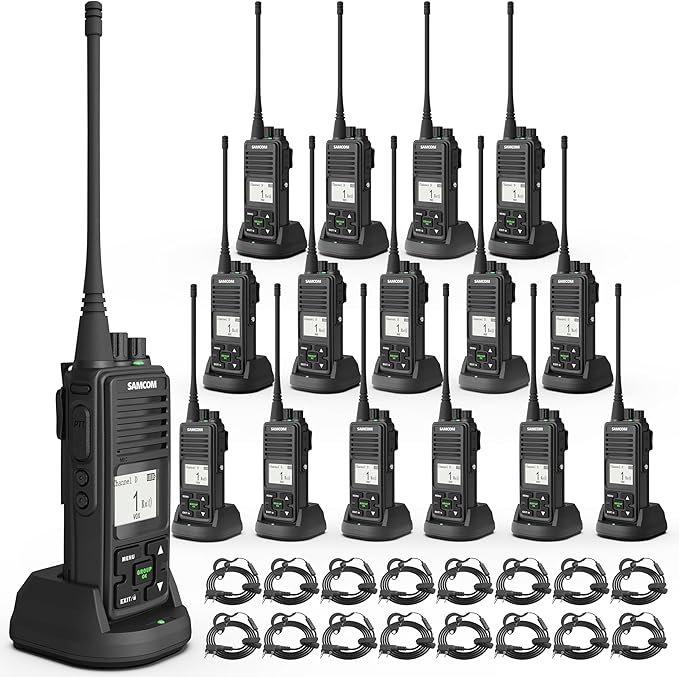 SAMCOM FPCN10A Walkie Talkies Long Range,3000mAh Two Way Radio High Power, Group Call for Business Commercial Work School Church Restaurant (16 Pack Radios with 16 Earpiece)