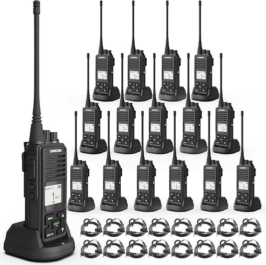 SAMCOM FPCN10A Walkie Talkies Long Range,3000mAh Two Way Radio High Power, Group Call for Business Commercial Work School Church Restaurant (16 Pack Radios with 16 Earpiece)