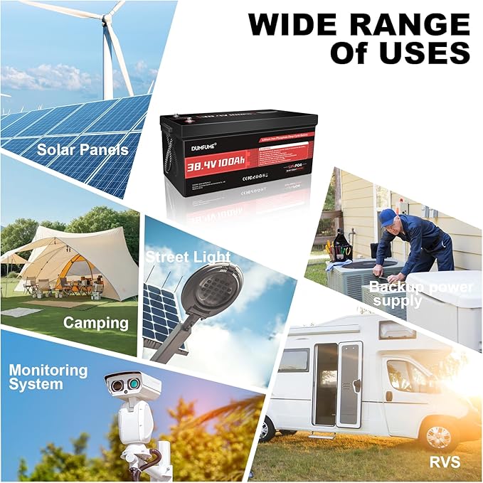 36V 100Ah LiFePO4 Lithium Battery Built-in 200A BMS & 15000 Cycles,3840W Motor Support,High Energy Density Golf Cart Battery,RV,Home Energy Storage,Off-grid Applications