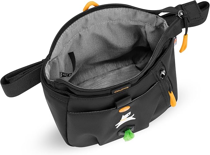 OllyDog Backcountry Day Bag | Hands-Free Dog Training Treat Pouch | Fanny/Hip Pack with Zipper Closure & Built-in Poop Bag Dispenser | Removable Waist Clip (Raven S'25)