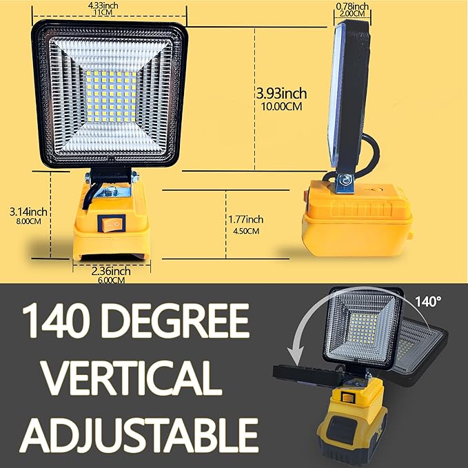 Cordless LED Work Light for Dewalt 20/18v Battery, 30W 3000Lumens Flood Lights Outdoor for Dewalt 20V Battery, Underhood Work Light with Two USB Charging Port for Emergency, Workshop, Garage