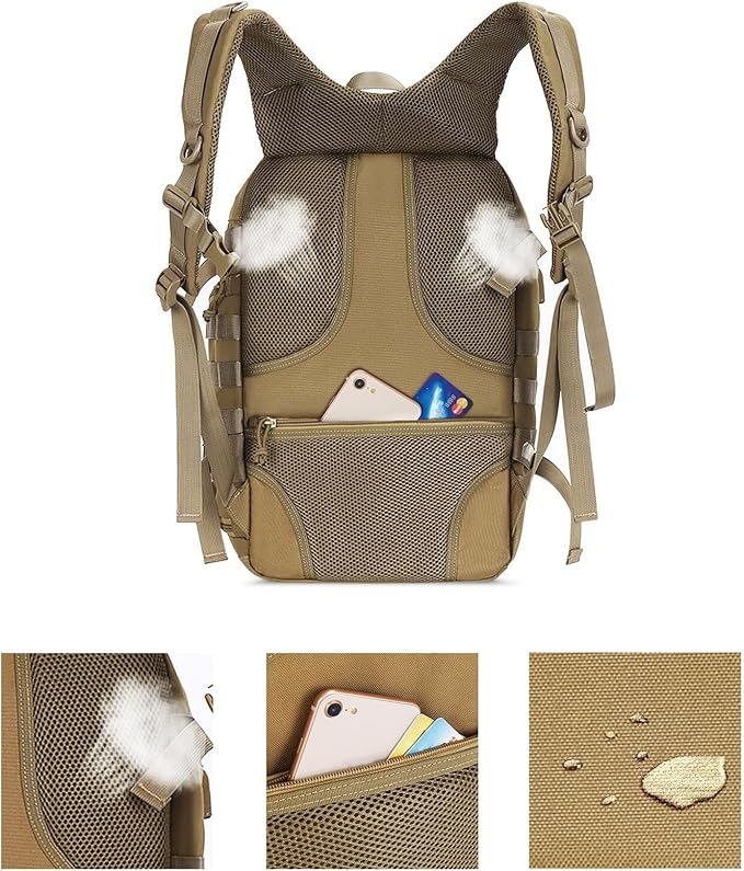 MOSISO 30L Military Tactical Backpack for Men, Army Backpack Military Daypack 3 Day Assault Pack Hiking Rucksack Bug Out Bag, Khaki