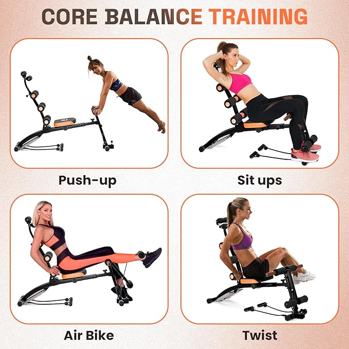 All-in-One Ab Workout Bench, Ab Machine, Workout Bench for Home Gym, Multi-Functional Adjustable Crunch Machine, Exercise Equipment for Total Body Workout (Black Yellow)
