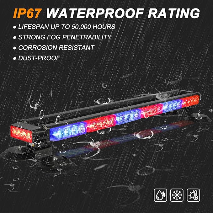 ASPL 29.5" 54 LED Strobe Light Bar Double Side Flashing High Intensity Emergency Warning Flash Strobe Light with Magnetic Base for Safety Construction Vehicles Tow Trucks Pickup (Red/Blue)