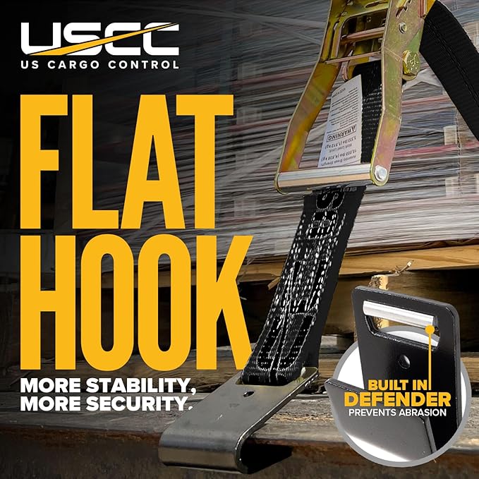 US Cargo Control, Flat Hook Ratchet Strap, Ratchet Tie Down, 2 Inch X 30 Foot, Black Ratchet Strap with Black Flat Hook, Weather Resistant Strap, 3,333 Pound Working Load Limit, Case of 10