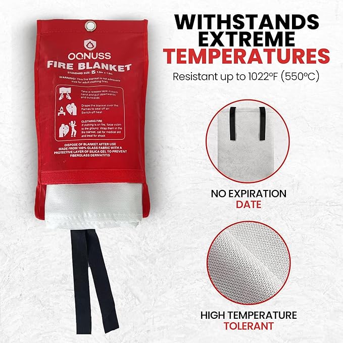 Emergency Fire Blanket 40x40 Inch - 6 Pack Fiberglass Fireblanket with Hook & Gloves | Fire Safety Blanket for Kitchen, Home, Garage, Camping
