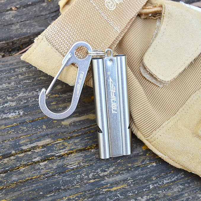 TONIFE Double-Tube Whistle Emergency Whistle with Ball Chain, Survival Whistle Stainless Steel Outdoor Loud Emergency Whistle for Camping Hiking Boating