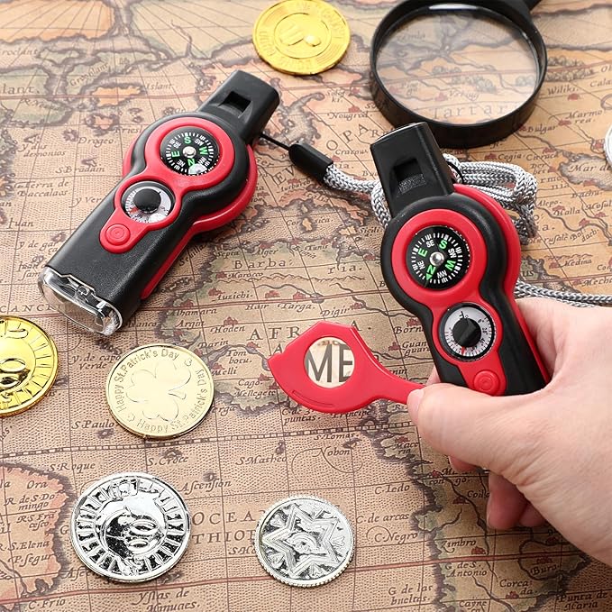 12 Pack Emergency Survival Whistle 7-in-1 Compass Hiking Survival Safety Whistle with Lanyard Outdoor Multifunctional Tool Ideal for Hiking Camping Rescue Signaling