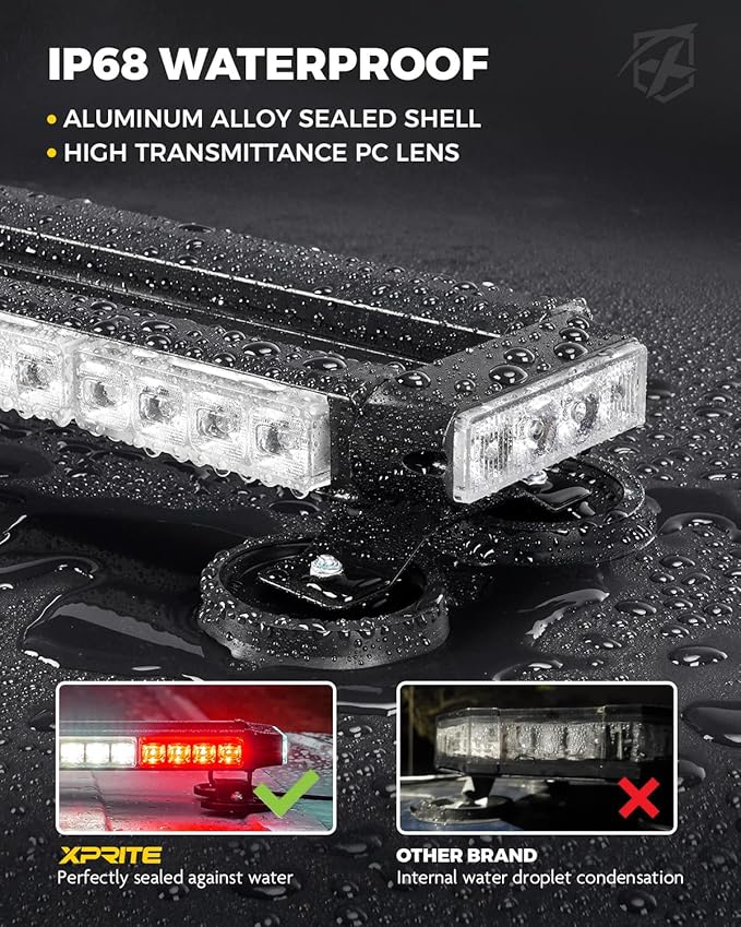Xprite White Red Rooftop Emergency Strobe Light Bar, Beacon Safety Flashing Volunteer Firefighter Lights w/Magnetic Base for First Responder Vehicles Fire Trucks