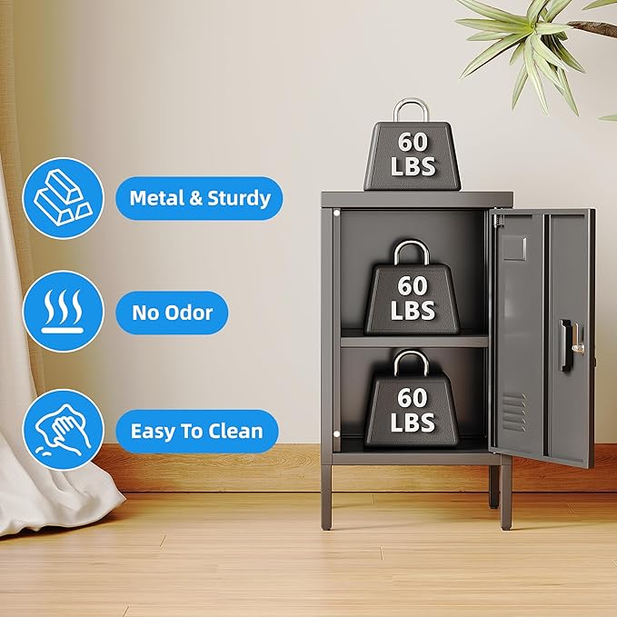 METAN Metal Storage Employees Lockers with 1 Lockable Doors,Locking Storage Cabinets for Small Spaces,Home,School,Gym,Assembly Required,Black