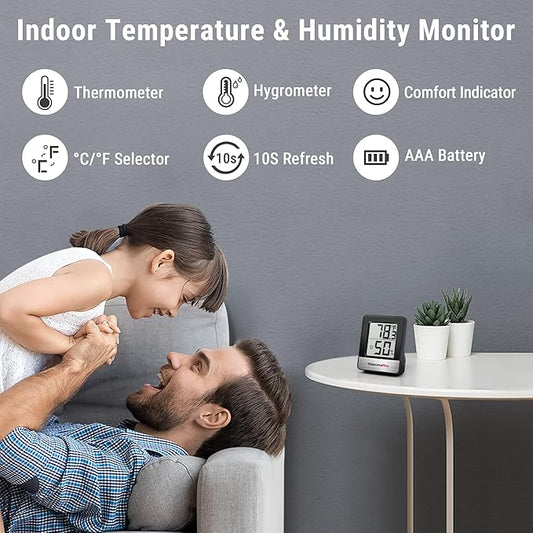 ThermoPro TP49 3 Pieces Digital Hygrometer Indoor Thermometer Humidity Meter Mini Hygrometer Thermometer with Temperature and Humidity Monitor Room Thermometer, Black