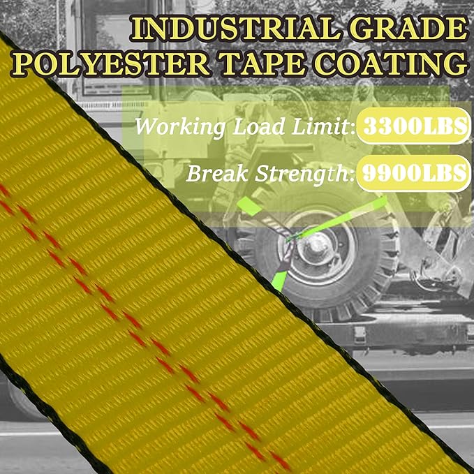 4 Pack Car Tie Down Straps for Trailers with Heavy Duty Chain Anchors 2" x 96" - 3,300 lbs Safe Working Load -Adjustable Wheel Straps with Chain Hook Anchors for Trailers.Yellow