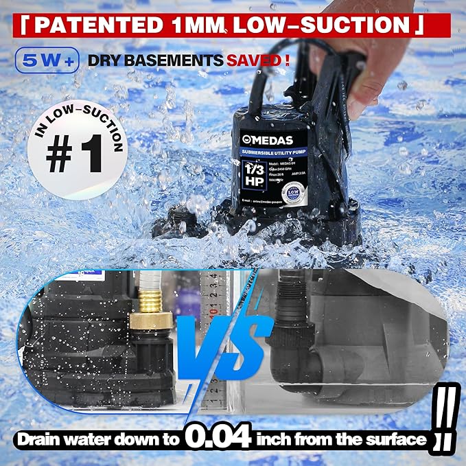 MEDAS Portable Sump Pump for Swimming Pool, Garden Pond, Basement Water Removal with 10ft Power Cord 1/3HP
