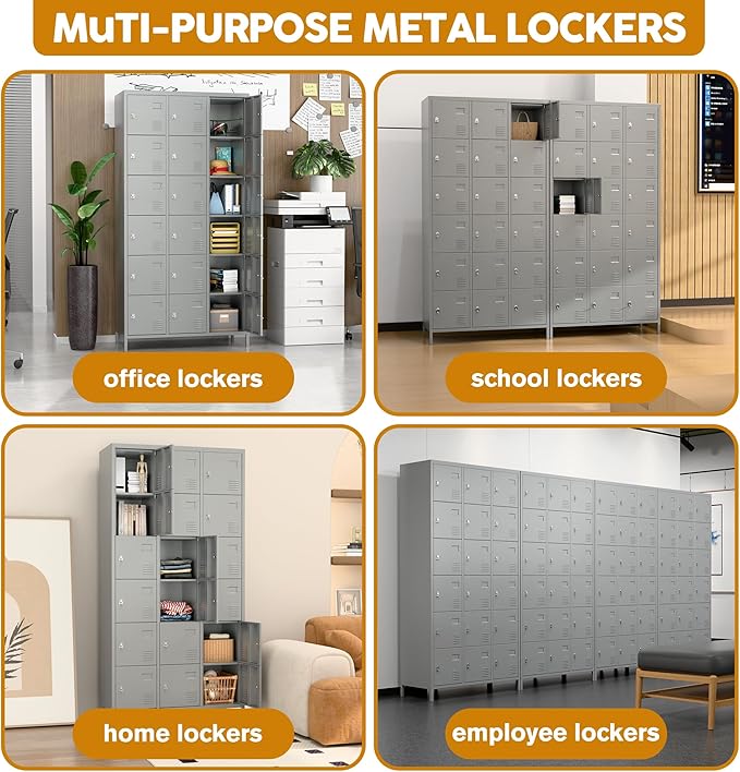 Metal Lockers for Employees, Steel Storage Locker with 18 Doors for School Office Gym Bedroom,Assembly Required, Light Grey,18 Doors
