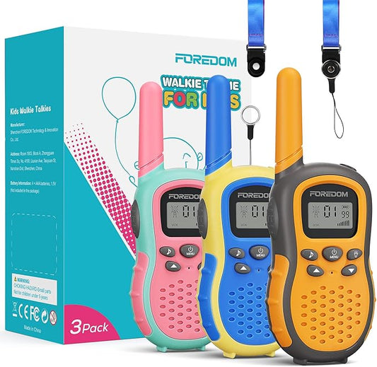FOREDOM Walkie Talkies for Kids Walkie Talkies Long Range for Boy & Girl Age 3 to 12 Year Old Birthday Toys with Flashlight, Lanyards - 3 Pack