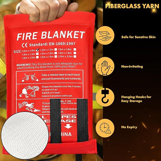 40”x40” Fire Blanket for Home and Kitchen, Emergency Fire Extinguisher Blanket, High Heat Resistant Fire Suppression for Home Safety Kitchen, and Camping (3)