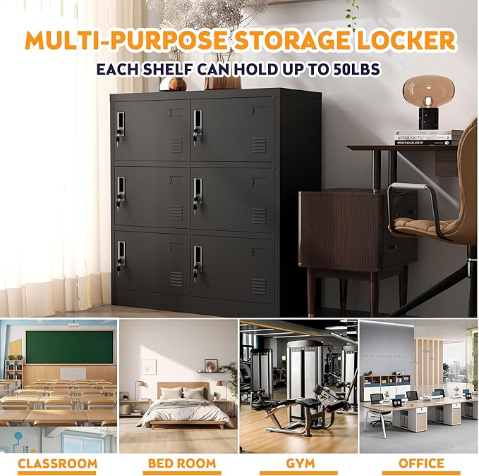 Metal Lockers for Employees 6 Doors,Office Storage Locker, Employee Steel Locker Cabinet with Lock,Staff Locker with Keys Storage Cabinet for Gym Home Office School Garage,Assembly Required