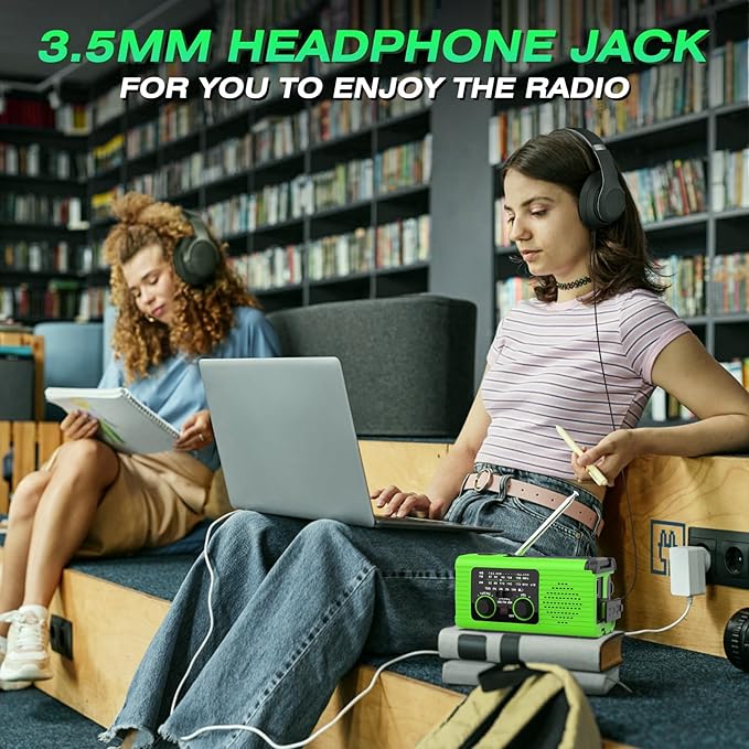 Radios for Emergency, Multifunction Solar Charger Hand Crank NOAA Weather AM/FM Radio 4000mAh with USB Charged, Reading Lamp, Flashlight, SOS Alarm, Headphone Jack for Camping Emergencies