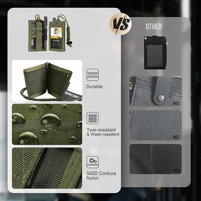 OneTigris Tactical ID Card Holder Hook & Loop Patch Badge Holder Neck Lanyard Key Ring and Credit Card Organizer