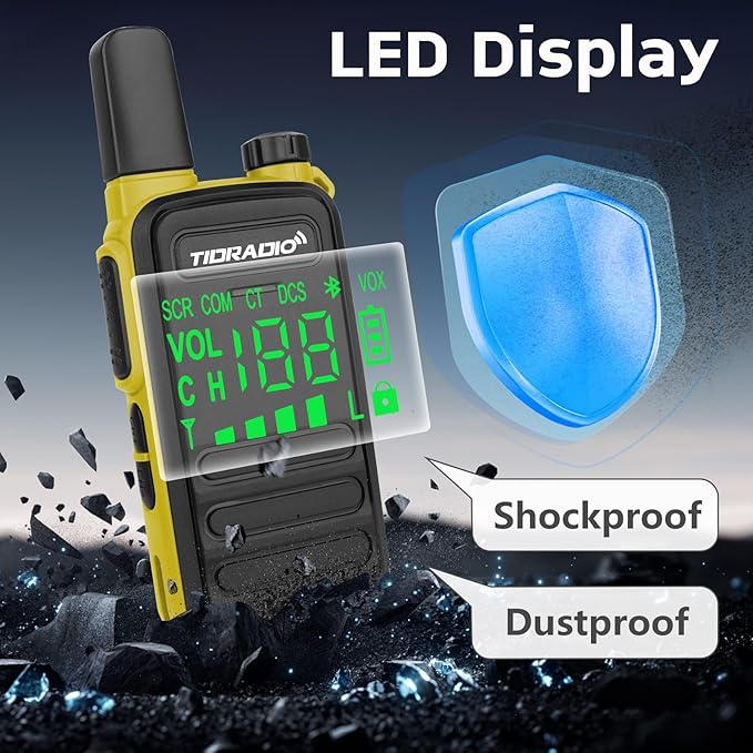 TIDRADIO Waterproof Walkie Talkies for Adults,22 CH TD-M11 Long Range Two Way Radio,LED Display,Wireless Programming,NOAA,VOX,Frequency Copy, Rechargeable Handheld 2-Way Radios with 6 Color (6 Pack)