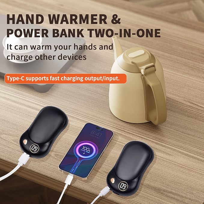 Hand Warmers Rechargeable 2 Pack, 10000mAh Electric Hand Warmers, Reusable Portable Pocket Heater, LED Display & 3 Levels, Gifts for Christmas, Outdoor, Golf, Travel, Hunting, Camping