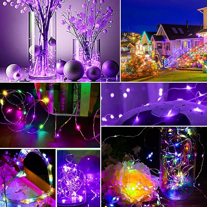pozzolanas 12 Pack 7ft Waterproof LED Fairy Lights - Battery Operated String Lights with 20 LEDs for Home, Mason Jar, Party, Wedding, Halloween, Christmas Decorations (6 Multicolor & 6 Purple)