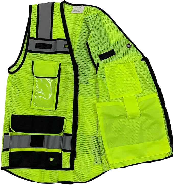 (B Engineer Safety Vest, High Visibility Reflective Safety, Vest Mesh with Zipper and pockets