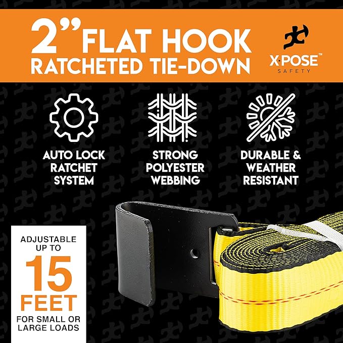 Ratchet Straps Heavy Duty 2" x 15' – 10,000 lbs Break Strength Tie Down Straps with Flat Hooks, Ratcheting Cargo Straps for Truck, Trailer, Kayak, Motorcycle & Moving – 1 Pack