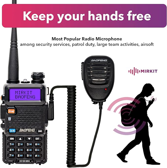 Mirkit UV-5R MK4 8W Extra Pack Two Way Radio - Walkie Talkies VHF/UHF 144-148/420-450 mhz Ham Radio with Baofeng Accessories: Battery 3800 mAh, Baofeng Speaker Mic and Programming Cable