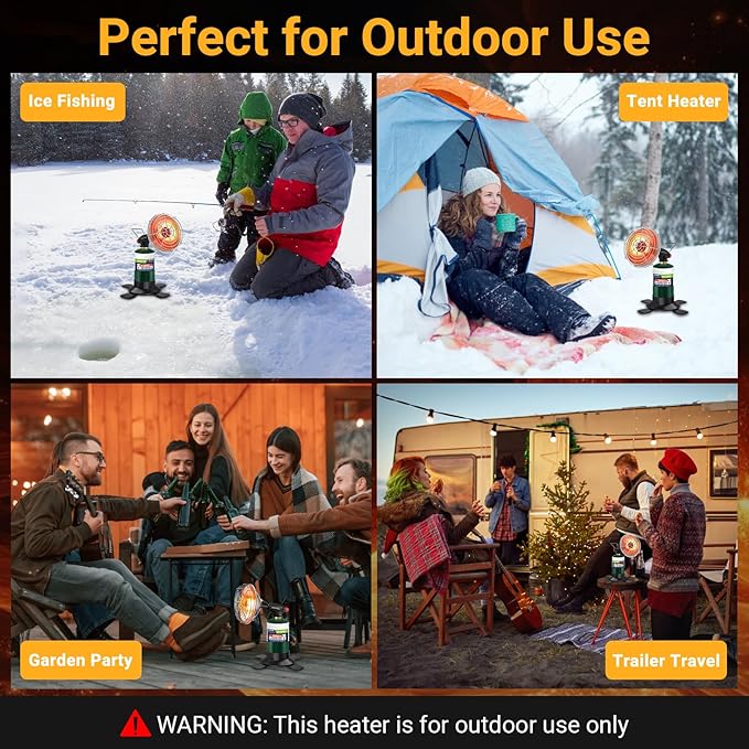 Portable Propane Heater for Camping,9,200BTU Small Outdoor Patio Garage Heater,Self-Ignition,with Foldable Gas Cylinder Holder for Tent Hiking Ice Fishing Hunting(Fuel Cylinder not included)