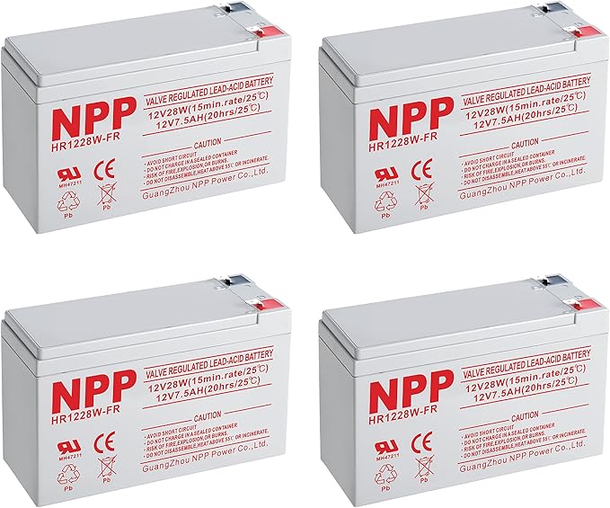 NPP HR1228W 12V 7.5Ah Rechargeable AGM Battery – High Rate 168Watts 28Watt/Cell F2 Terminal UPS Replacement for 12Volt 7Ah 8Ah Alarm, Emergency Light (FR 4Pcs)
