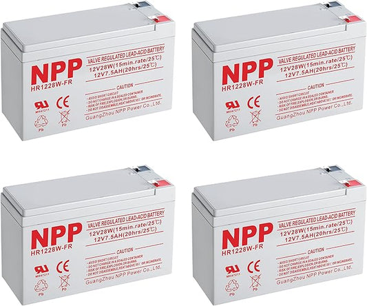 NPP HR1228W 12V 7.5Ah Rechargeable AGM Battery – High Rate 168Watts 28Watt/Cell F2 Terminal UPS Replacement for 12Volt 7Ah 8Ah Alarm, Emergency Light (FR 4Pcs)