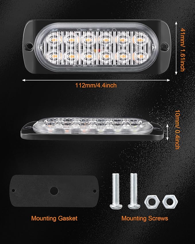 Leelosp 14 Pcs 12 LED Strobe Lights for Tow Trucks Construction Vehicles Surface Mount Emergency Hazard Beacon Safety Warning Lamps Flashing 12-24V Grille Head for Car Accessories (Amber)