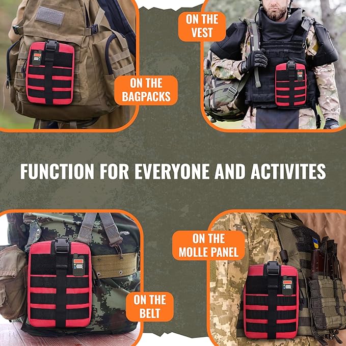 Ham Radio Go Bag in Red Colour with Tear-Away Velcro Back - Molle Compatible, Multi-Pocket Design for Radios, Cables, and Gear