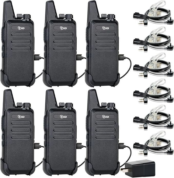 TIDRADIO Walkie Talkies for Adults Long Range Two Way Radio License-Free VOX Radios Walkie Talkies Rechargeable 2 Way Radio with Earpiece, for School Retail Church Restaurant (TD-M8s 6 Pack)