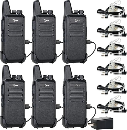 TIDRADIO Walkie Talkies for Adults Long Range Two Way Radio License-Free VOX Radios Walkie Talkies Rechargeable 2 Way Radio with Earpiece, for School Retail Church Restaurant (TD-M8s 6 Pack)