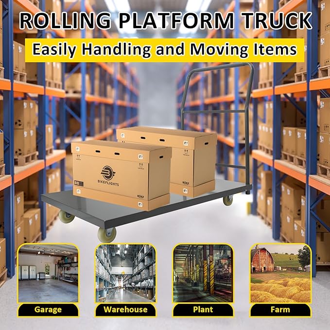 Heavy Duty Platform Truck Moving Flatbed Cart, 30"x48"Push Dolly, 2000 LBS Dolly Cart Flatform with Wheels and Handle, Steel Flatbed Cart for Luggage Moving, Shopping