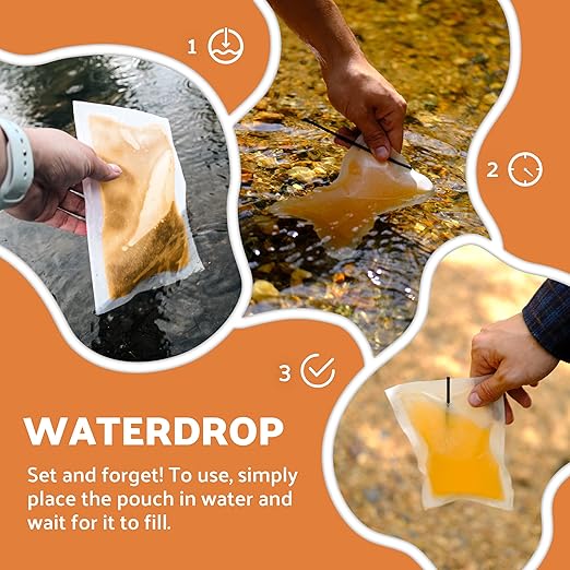 OTS Osmo Waterdrop 5-Pack Water Purifier & Desalination Pouch, Portable Forward Osmosis Filtration System for Fresh or Brackish Water, Emergency Survival Kit Essential for Hiking & Disaster Prep