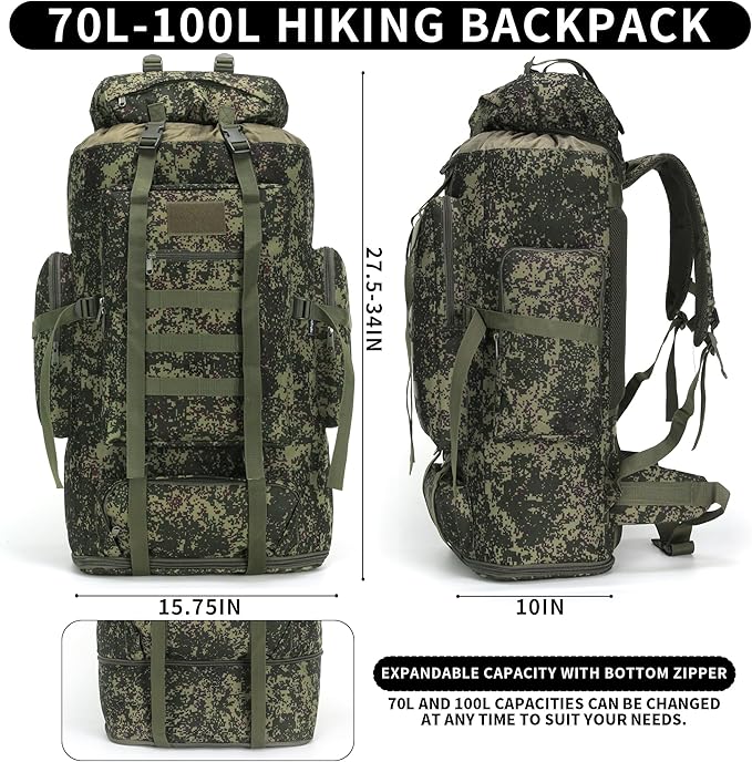 Hiking Backpack for Men 70L/100L Camping Backpack Military Rucksack Molle 3 Days Assault Pack for Climbing