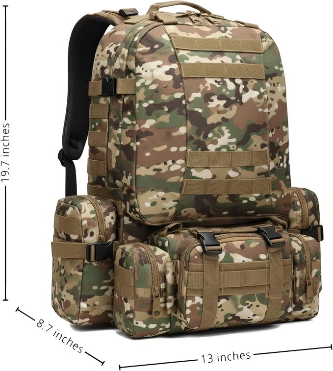 Military Tactical Backpack for Men 60L Waterproof Bug Out Bag Survival Rucksack Go Bag Emergency Molle System Army 3 Day Assault Pack for Hiking Hunting Camping CP