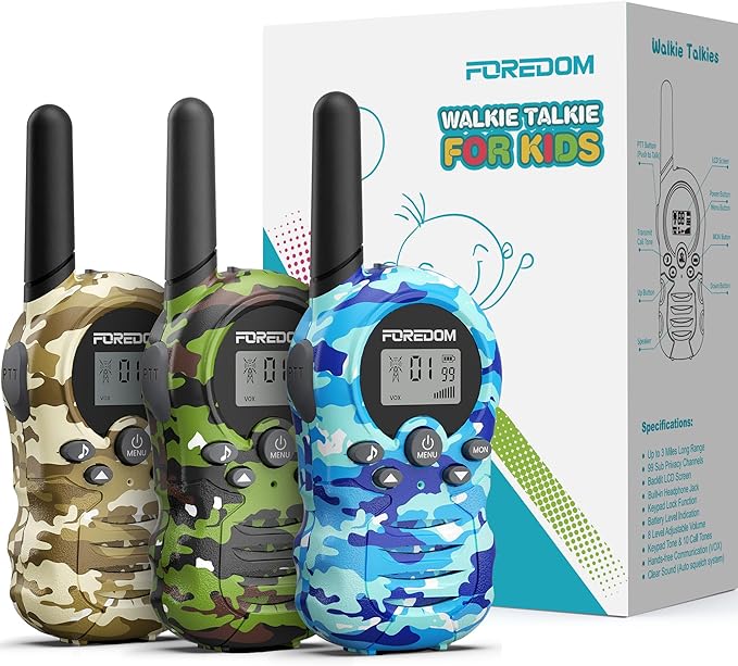 FOREDOM Walkie Talkies for Kids Walkie Talkies Long Range for Boys & Girls Age 3 to 12 Year Old Birthday Cool Army Toys - 3 Pack