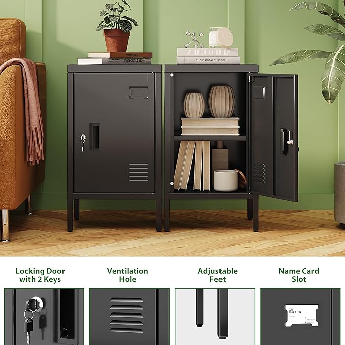 Aobabo 24.4" H Metal Locker Storage Cabinet with Lock,1 Doors Storage Cabinet with Adjustable Leveling Foot and Adjustable Shelves, Lockers for Home, Office, Assembly Required, Black