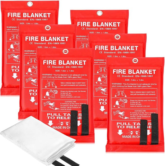 Macarrie 6 Pack 39” x 39” Fire Blanket Emergency for Home and Kitchen Safety Suppression Blanket Fiberglass Fireproof Survival for Fireplace Car Office Camping (Red)