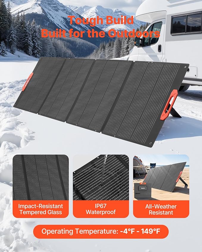 VEVOR 300W Foldable Monocrystalline Solar Panel, 23% High-Efficiency Portable Mono Solar Panel Charger with MC4 Output & 10-in-1 DC Adapters, IP67 Waterproof for Power Stations, Camping, Hiking Trips