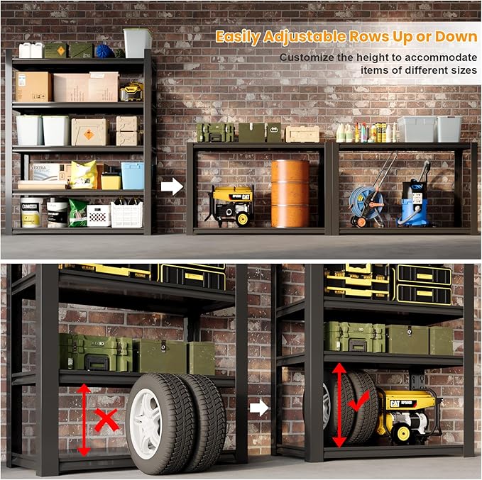 Garage Shelf,Heavy Duty Storage Rack Load 3000lb,5-Tier Metal Garage Shelving for Kitchen,Basement,24" D x 47" W x 84" H