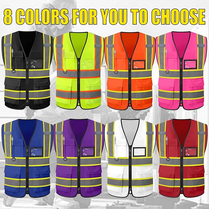 Custom Logo Safety Vest–Reflective High Visibility 2-Tone Work Vest for Men Construction Jacket Vests with Zipper Pockets
