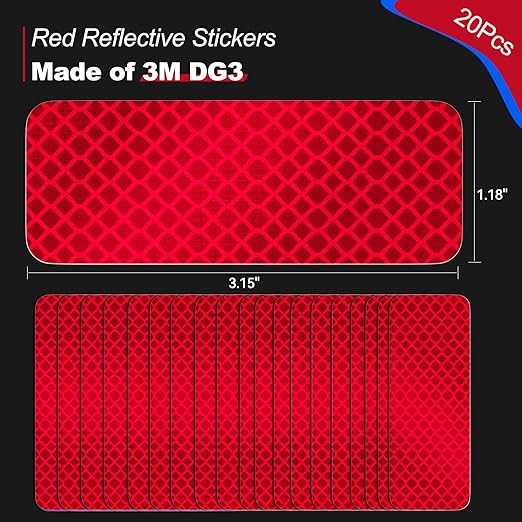 20 Pcs Super Reflection Reflective Stickers Made of 3M DG3, Safety Reflective Tape for Car Bike Mailbox Helmet, Red Tape Outdoor Waterproof 3.15" X 1.18"